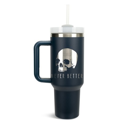 100 North Never Better Skull Halloween Wrap-Around 40 Oz. Stainless Steel Water Bottle Coffee Mug, Spill & Leak Resistant, Travel Tumbler with Handle,