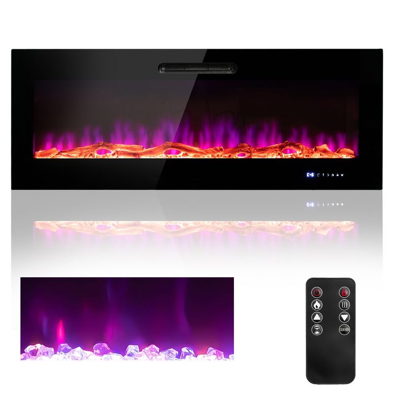 Costway 50''\60'' Electric Fireplace Recessed Wall Mounted Heater W/ Decorative Crystal & Log, 1 of 11