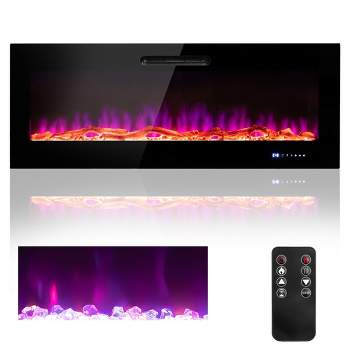 Costway 50''\60'' Electric Fireplace Recessed Wall Mounted Heater W/ Decorative Crystal & Log