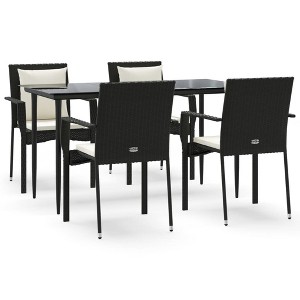 vidaXL Patio Dining Set Outdoor Rattan Wicker Table and Chair Set for Porch - Black 55.1" Table Length 4 Piece - 1 of 4