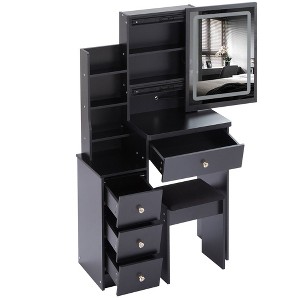 Sapphtopaz Makeup Vanity Desk with Sliding Mirror, Space-Saving Makeup Table with 2-Drawer & Waterproof Stool, Dresser for Bedroom - 1 of 4