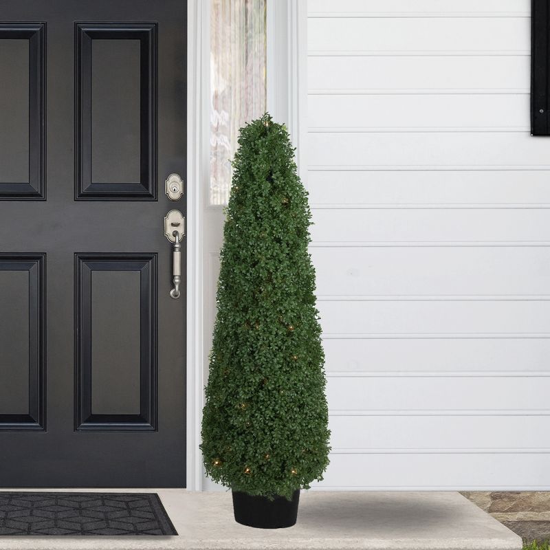 Northlight 4' Pre-Lit Artificial Boxwood Cone Topiary Tree with Round Pot, Clear Lights, 2 of 7