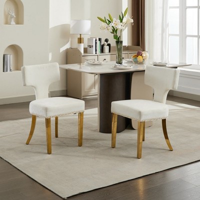 NicBex Set of 2 Mid-Century Linen Dining Chairs, Kitchen Side Chairs Curved Back Copper Nailheads, Solid Hardwood Frame Accent Chair