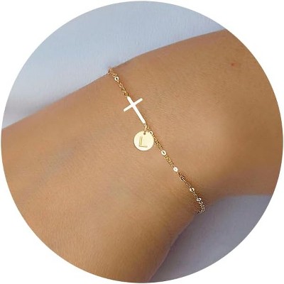 Cross Bracelet for Women Dainty Cross Bracelet with Initials Gold Link Chain Bracelets Christian Gifts for Women Teens Easter