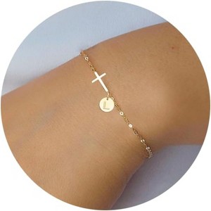 Cross Bracelet for Women Dainty Cross Bracelet with Initials Gold Link Chain Bracelets Christian Gifts for Women Teens Easter - 1 of 4