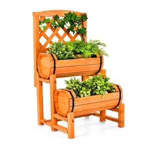 Tangkula 2-Tier Raised Garden Bed with Trellis Wooden Planter Container with 2 Planter Boxes for Climbing Plants Flower Herb Growing - 1 of 4