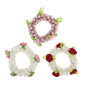 Unique Bargains Cute Rose Pearl Hair Elastic Band 3 Pcs - 1 of 4