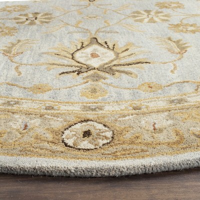 Antiquity Light Blue and Sage Wool Tufted Oval Rug