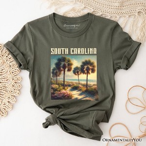 Serene South Carolina State Palmetto Beach Scene T-Shirt, Coastal Tee and Tropical Keepsake Souvenir | OrnamentallyYou - 1 of 4