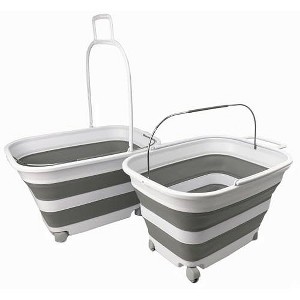 SAMMART 35L (9.24 Gallons) Collapsible Plastic Laundry Basket with Handle and Wheels - 1 of 4