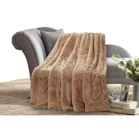De Moocci Shaggy Chic Faux Fur Throw Blanket Beige Khaki 63 X87 Target