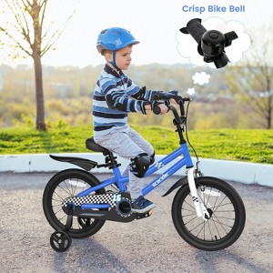 Infans 16 Inch Kids Bike w/Training Wheels & Handbrake, Fully Enclosed Chain, Adjustable Handlebar & Seat w/Basket, Blue Chessboard Pattern - 1 of 4