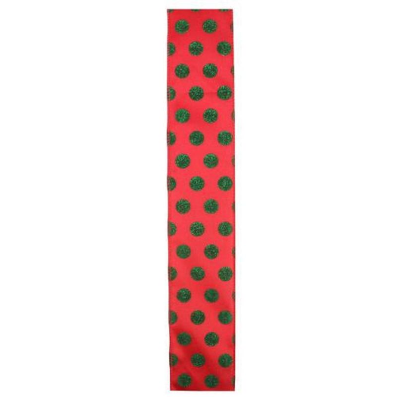 Northlight Shimmering Red and Green Polka Dot Christmas Wired Craft Ribbon 2.5" x 10 Yards, 2 of 4