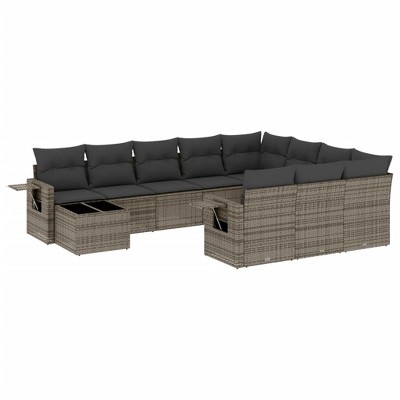 vidaXL 11 Piece Patio Sofa Set with Cushions - Gray Poly Rattan