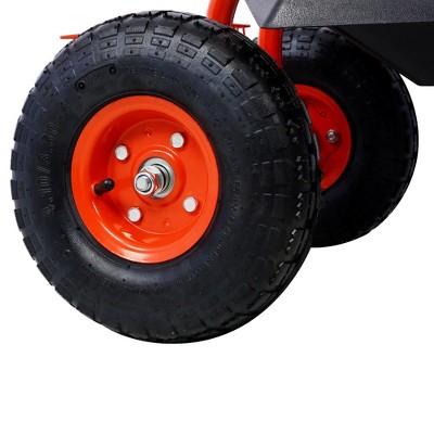 Red Adjustable Steel Rolling Garden Cart with Seat and Storage