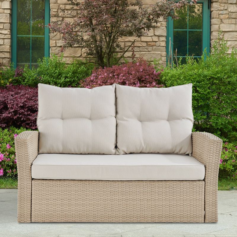 Canaan 4pc All Weather Wicker Outdoor Seating Set Cream - Alaterre Furniture, 3 of 21