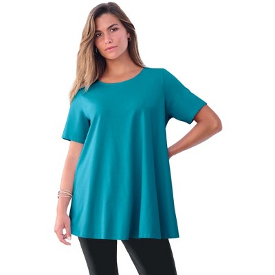 Roaman's Women's Plus Size Ultimate Swing Tee With Keyhole Back