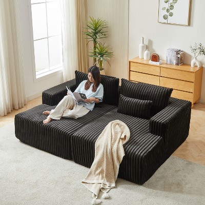 TiramisuBest 87" No-Assembly Oversized Sectional Chaise, Plush Reclining Sofa Bed for Indoor Living Room & Bedroom-Black