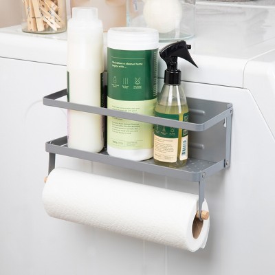 Gray Metal Magnetic Spice Rack with Paper Towel Holder