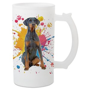 100 North Freezable Beer Stein Mug With Thumb Grip Handle, 16 Ounce Frosted Glass, Doberman Pinscher Dog - 1 of 4