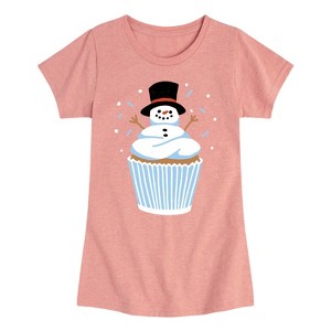 Girls' - Instant Message - Snowman Cupcake Fitted Short Sleeve Graphic T-Shirt - 1 of 4