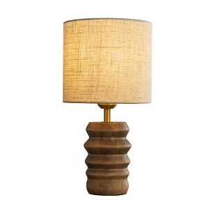 ALOADECOR 15'' Japandi Solid Wood Base Table Lamp Modern Classic Nightstand Lamp with Beige Fabric Shade for Bedside Foyer Dining Room - 1 of 4