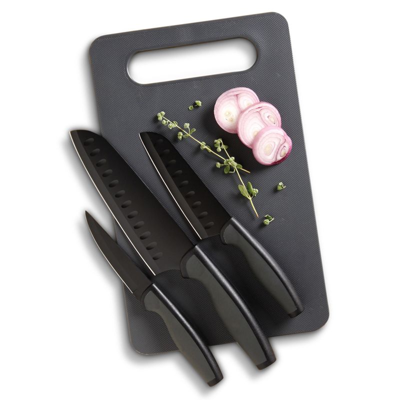Oster 4 Piece Cutlery Knife Set with Cutting Board in Black, 2 of 6