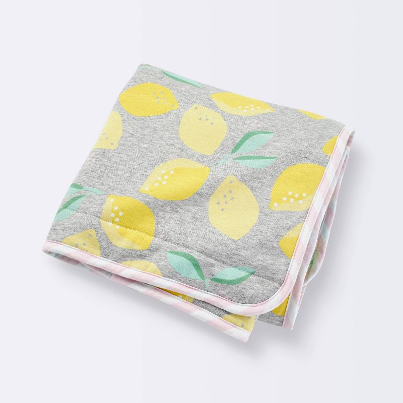 Jersey Knit Reversible Blanket Lemons - Cloud Island&#8482; Gray/Yellow, 1 of 6