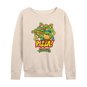 Women's - Teenage Mutant Ninja Turtles - Pizza Lightweight French Terry Wide Neck Long Sleeve Shirt - 1 of 4