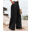 Womens Wide Leg Long Pants Casual Button Up High Elastic Waisted Business Offices Trousers Straight Pants with Pocket - 2 of 4