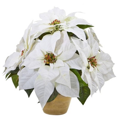 Nearly Natural 13-in Poinsettia Artificial Arrangement in Ceramic Vase