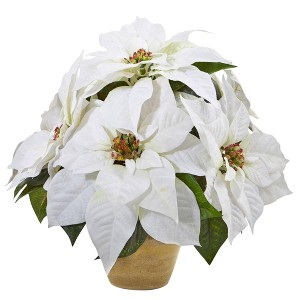 Nearly Natural 13-in Poinsettia Artificial Arrangement in Ceramic Vase - 1 of 2