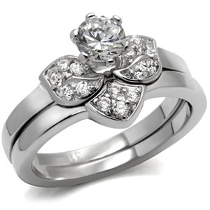 Slickblue Clear CZ Round Wedding Ring Set for Women - 5.25mm, Polished Stainless Steel, Size 5-10 - 1 of 4