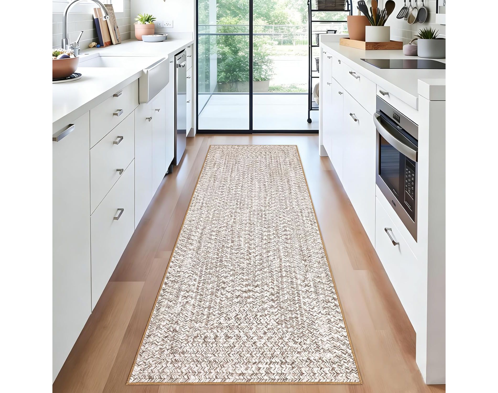 Washable Area Rug for Living Room, Braided Pattern Non-Slip Non-Shedding Printed Carpet for Bedroom Dining Room Nursery