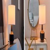 Globe Electric 15" Matte Black Ceramic Table Lamp with Wood Toned Base and White Linen Shade: ETL Listed, No Assembly Required - 3 of 4
