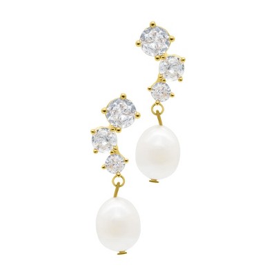 Adornia 14k Gold Plated Deco Crystal and Freshwater Pearl Drop Earrings