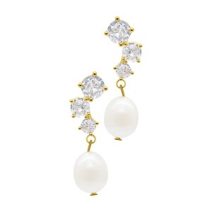 Adornia 14k Gold Plated Deco Crystal and Freshwater Pearl Drop Earrings - 1 of 4