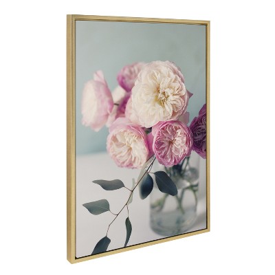Kate and Laurel Sylvie Still Life Garden Roses Framed Canvas by Kristy Campbell, 23x33, Bright Gold