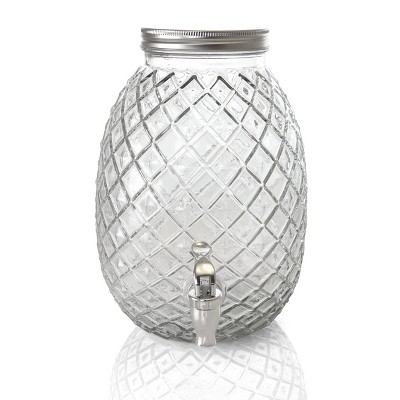 Brass Pineapple Textured Glass Beverage Dispenser Jar