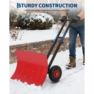 Heavy Duty Wheeled Snow Shovel, 29x20 in Wide Metal Blade - Rolling Snow Pusher with Adjustable Angle & Height Handle - Ergonomic for Pavement - 1 of 4
