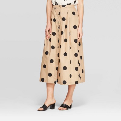 Women's Polka Dot Button-Front A-Line Midi Skirt - Who What Wear™  Khaki/Black 4 – BrickSeek