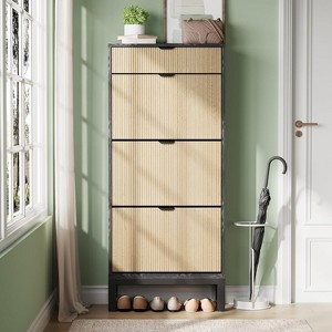 Modern Fluted 3 Flip Drawer Shoe Cabient, 55.5'' H Tall Shoe Storage with Drawer, Narrow Wooden Shoe Organizer with Metal Legs, Hidden Shoe Rack - 1 of 4