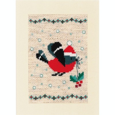 Vervaco Greeting Card Counted Cross Stitch Kit 4.25"X6" 3/Pk-Christmas Bird And House (18 Count)