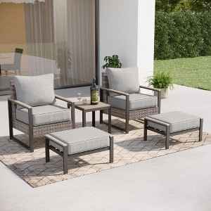 Sonkuki Outdoor Furniture Set Patio Conversation Sofa with Coffee Table Set, All-Weather PE Rattan Couch with Cushion - 1 of 4