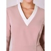 Hobemty Women's 3/4 Sleeve Contrast Color V Neck Elegant Work Sheath Dress - 4 of 4