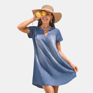 cupshe denim dress Cupshe Great Mood Blue Denim Mini Dress - Blue