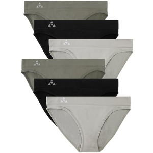 Balanced Tech Women's 3 Pack Seamless Low-Rise Bikini Panties - Black/Charcoal/Grey - Large - 1 of 2