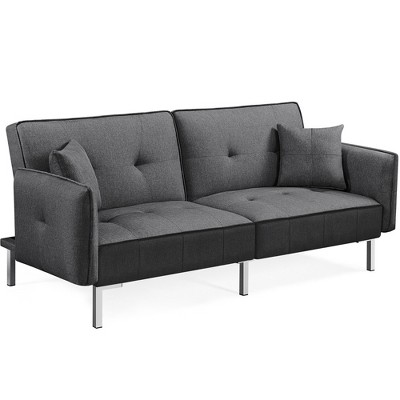 Yaheetech Fabric Futon Sofa Bed with Armrest Adjustable Backrest For Living Room