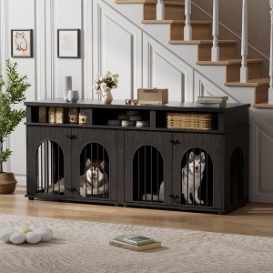 Double Dog Crate Furniture 71" Dog Kennel Furniture for 2 Medium Dogs, Heavy Duty Dogs Cage XL Dogs House Indoor with 3 Storage Shelves - 1 of 4