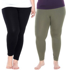 Women's Pack of 2 Solid Leggings - One Size Fits Most - White Mark - 1 of 1